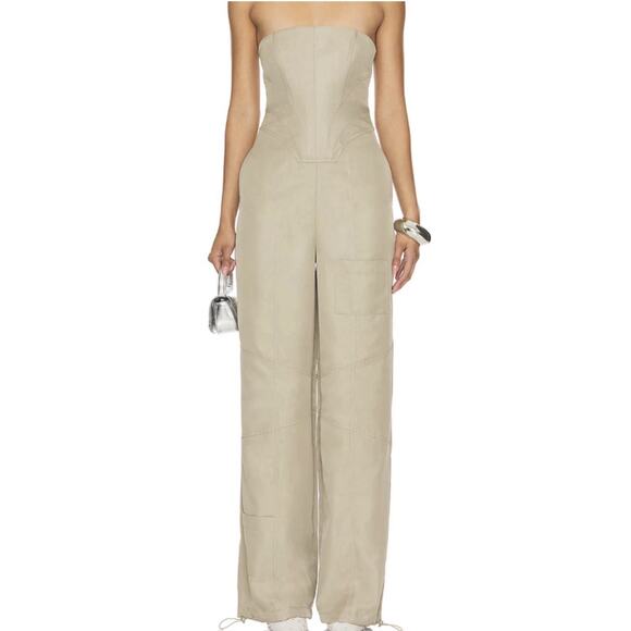 NEW Lovers and Friends Meadow Cargo Jumpsuit Olive Green Jogger Corset SMALL - Picture 1 of 6